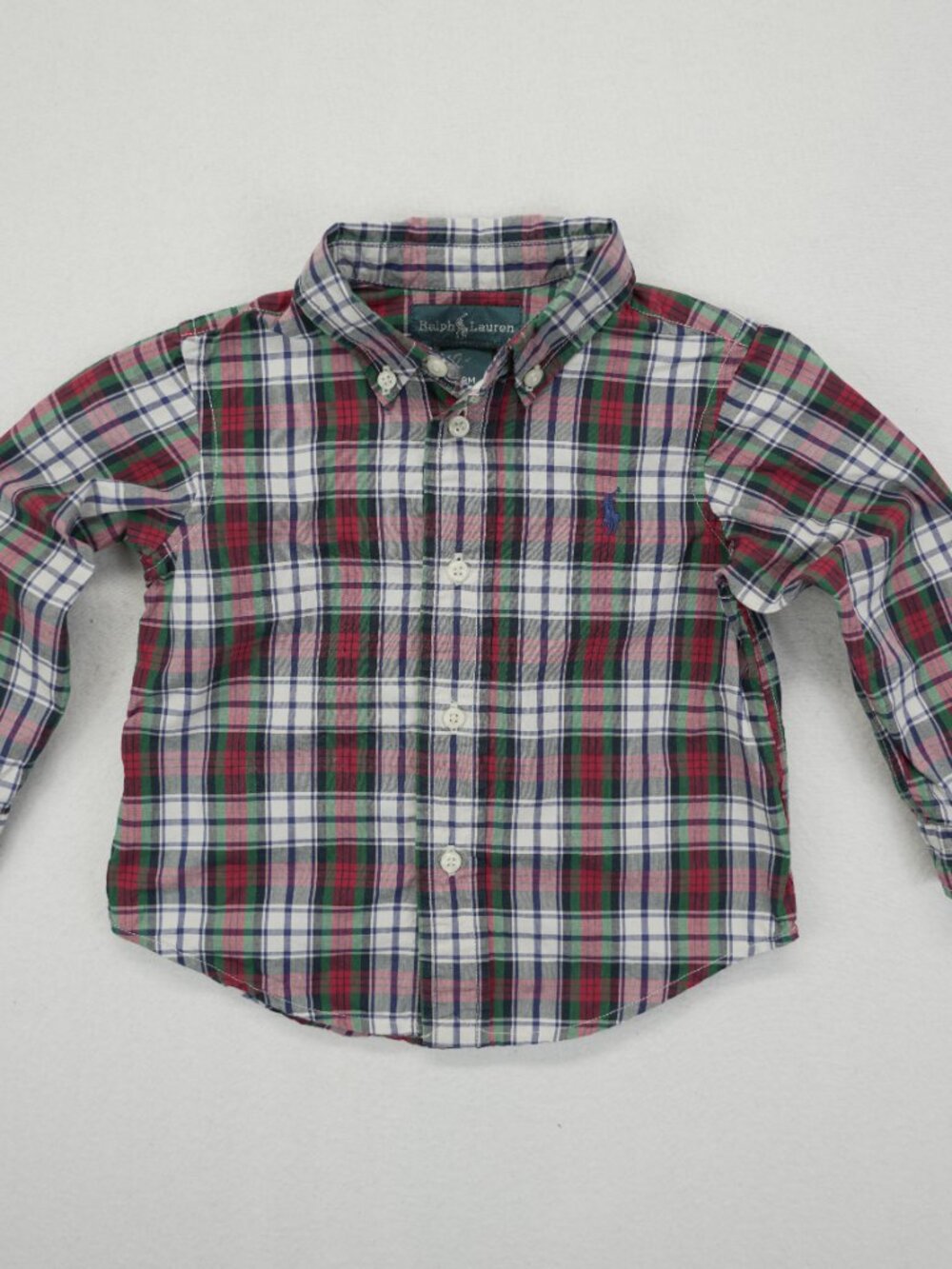Polo Ralph Lauren Baby Button Shirt Classic Plaid Long‎ Sleeve Multi Red 18M - Picture 2 of 6